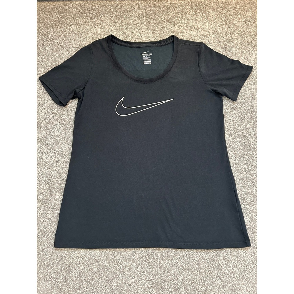Nike Dri-FIT T-Shirt Womens Medium Black Excellent Swoosh Graphic Tee